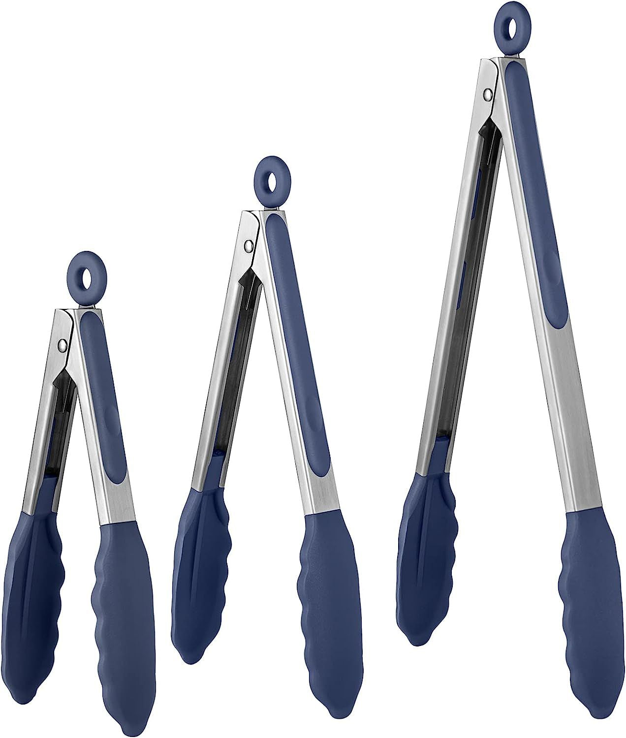 7/9/12 inches Kitchen Tongs Set of 3 with Silicone Tips